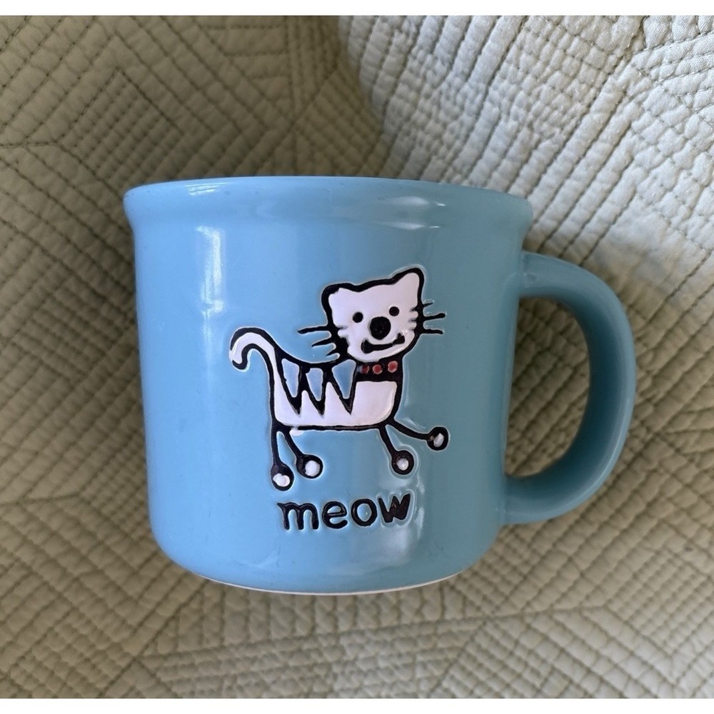 PetRageous Designs Meow Cat Mug Jumbo 16oz Aqua Blue Handcrafted Stoneware Cup